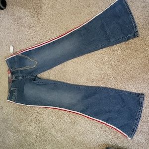 Vintage y2k Lazer Bootcut chain striped  jeans Skate Punk